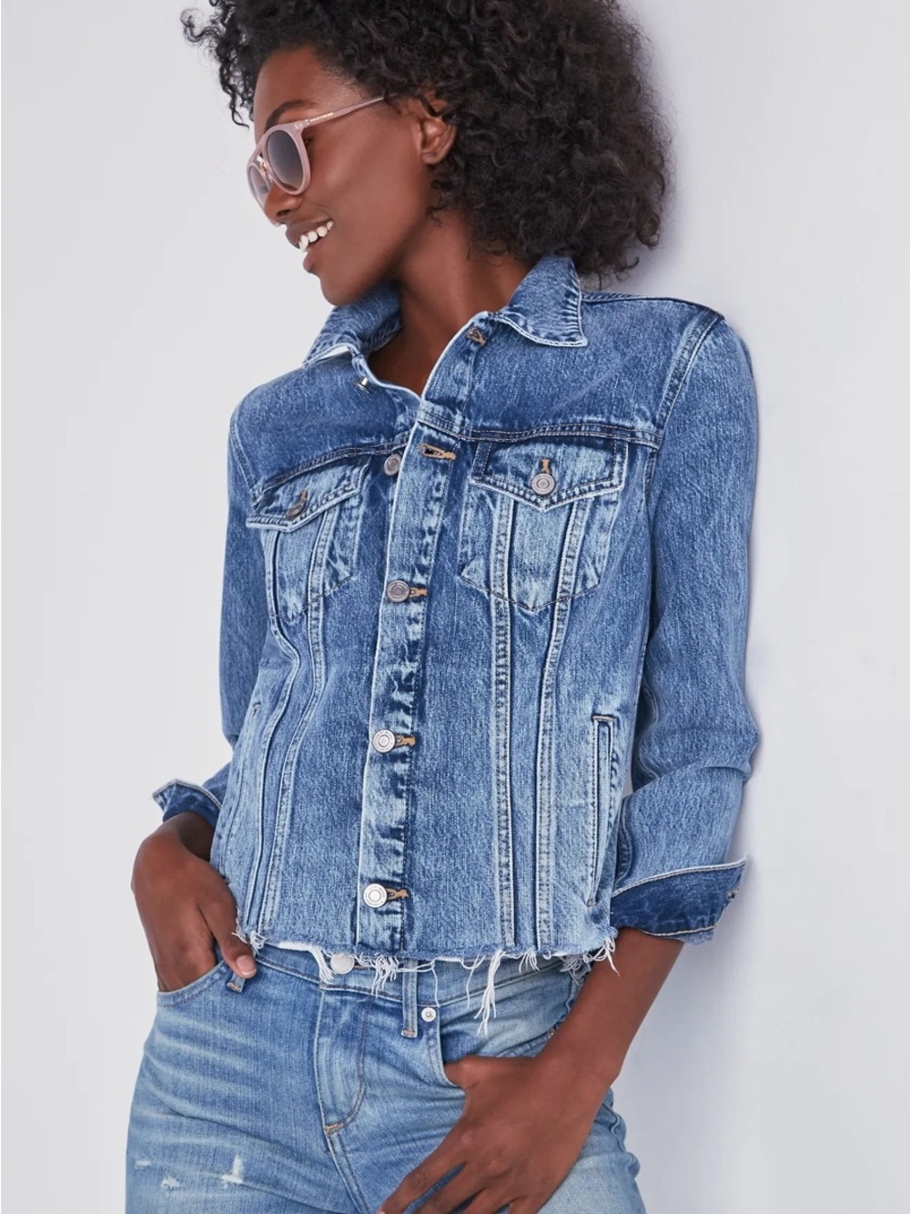 Lucky Brand The Tomboy Trucker Distressed Denim Jacket